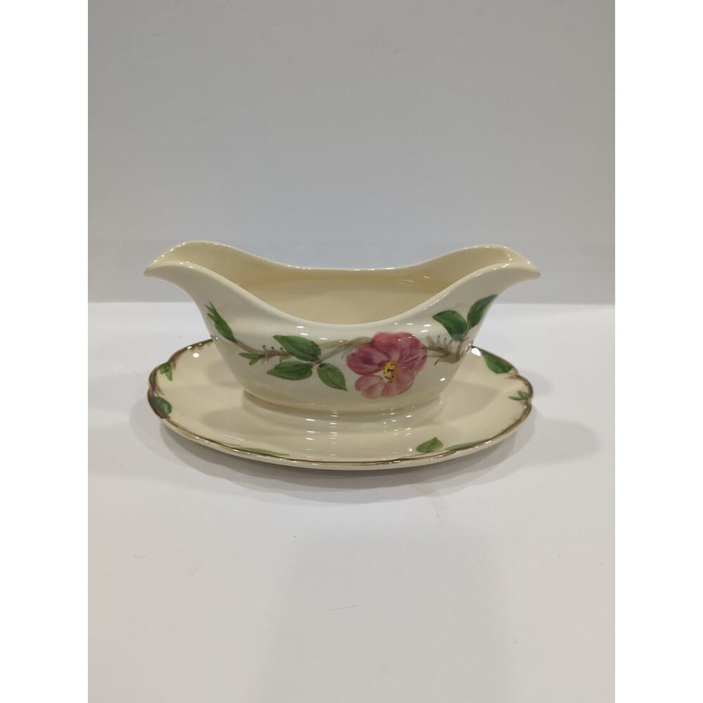 Vintage Franciscan Desert‎ Rose Gravy Boat w/ Attached Drip ~ Underplate USA